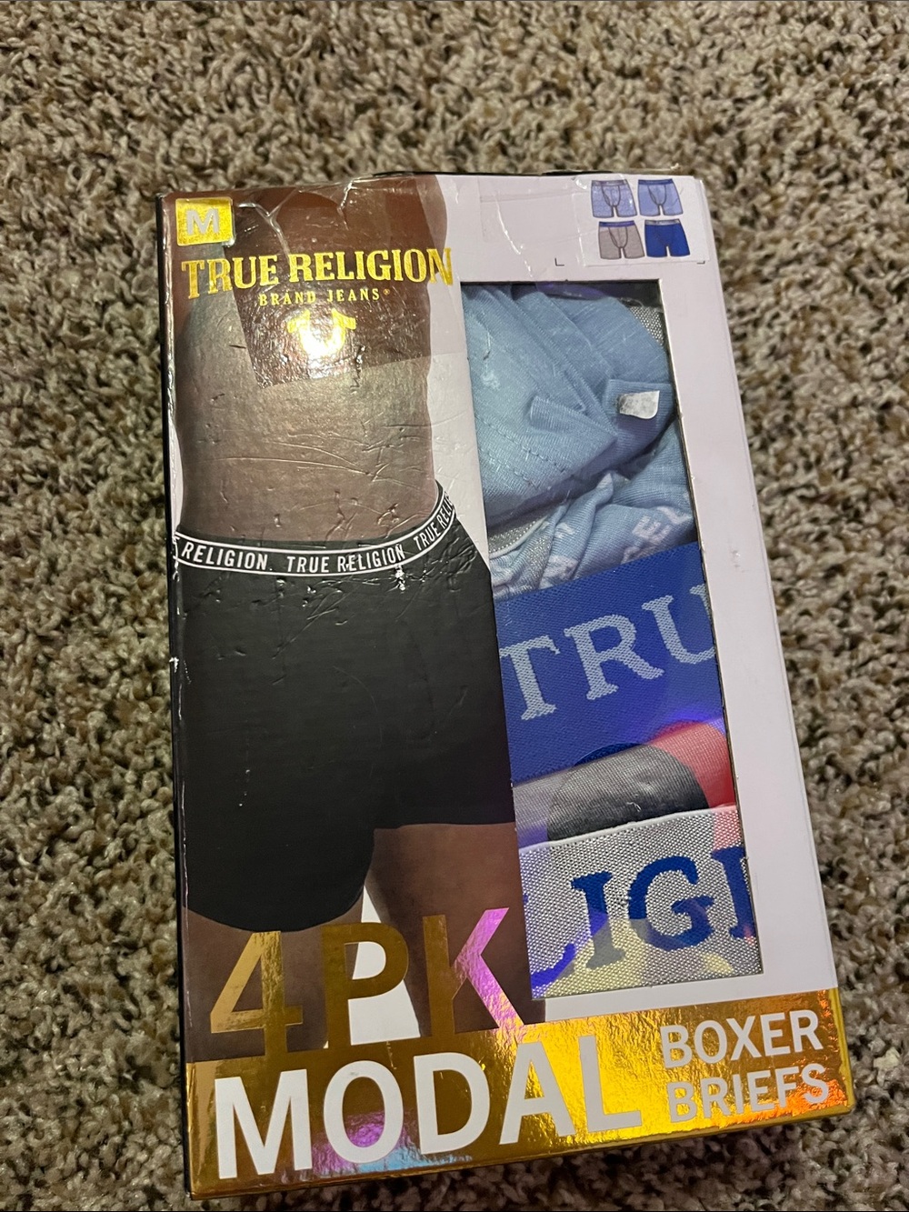 True Religion Boxer Briefs 4-Pack — Black, Light Blue, Royal Blue, Gray
